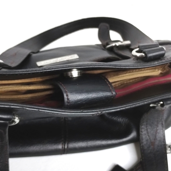 Etienne Aigner Large Satchel Shoulder Bag Black Leather with Keychain - Picture 14 of 16